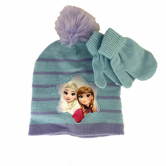 NEW DISNEY FROZEN ELSA & ANNA WINTER KNITTED HAT & GLOVE SET 52-54CM NEW DISNEY FROZEN ELSA & ANNA WINTER KNITTED HAT & GLOVE SET 52-54CM